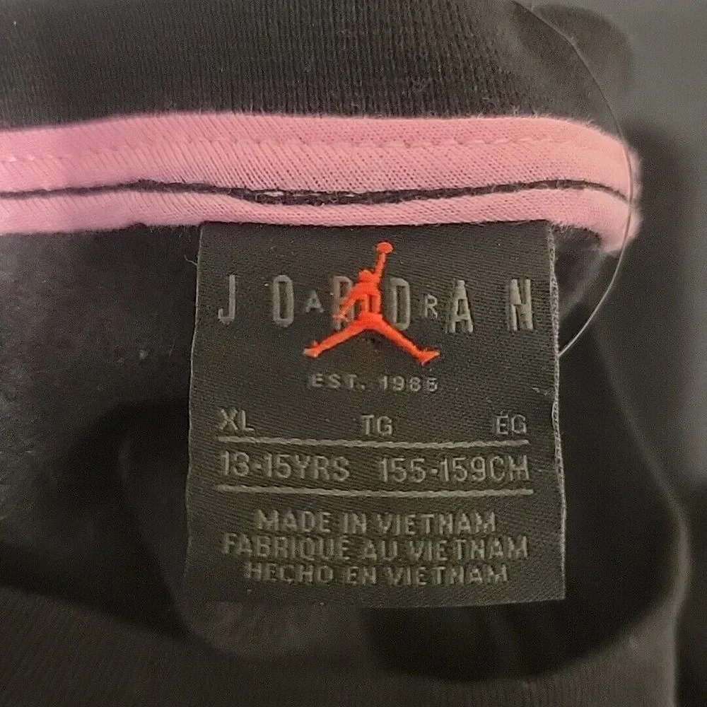 Air Jordan Sweater Girls XL Black Pink‎ Jumpman Logo Pullover Fleece Sweatshirt